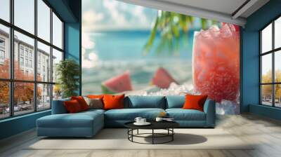 Cocktail on ice at tropical beach Wall mural