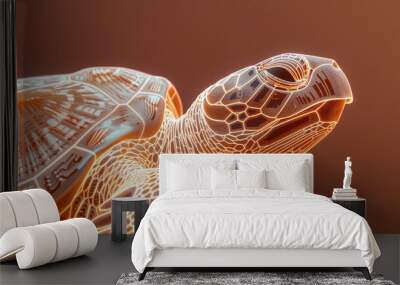 Glowing neon turtle illustration in a digital futuristic style. Wall mural