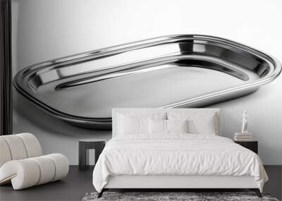 Stainless steel serving tray on white background. Wall mural