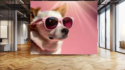 Sunny Chihuahua: Adorable Dog Sporting Sunglasses in a Fun Summer Portrait Wall mural