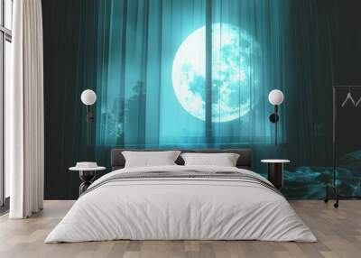 The bright light of the big moon penetrates the room Wall mural