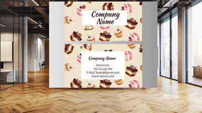 Business card Design Template with tasty cakes Wall mural