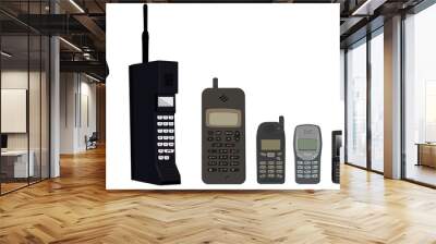 Cell phone evolution on white background Wall mural