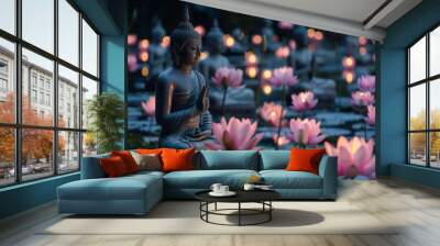 Buddha Purnima and Vesak day concept, Buddha statue Wall mural