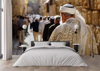 Jewish man in tallit at Yom Kippur. Rosh Hashanah. Wall mural