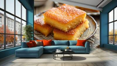 Middle eastern semolina cake basbousa. namoora, hareesa dessert. Turkish dessert. Wall mural