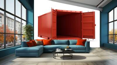 3d rendering of Open Red Freight cargo shipping container against a white background Wall mural