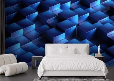 Abstract blue cubes 3d background - 3d rendering Wall mural