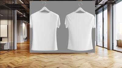 Blank front and back white T-shirt on hanger isolated on gray background - Mock-Up template for your design. 3d rendering Wall mural