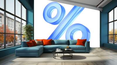 blue glass percent sign isolated on white. % , percentage concept. 3d rendering Wall mural