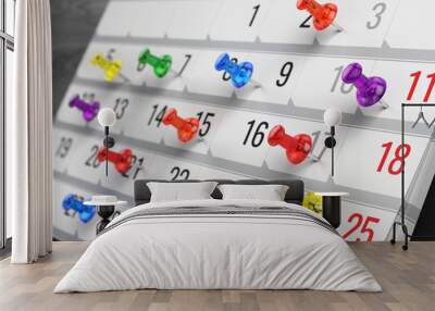 concept of calendar, reminder, organizing - 3d illustration of calendar with colorful pins Wall mural