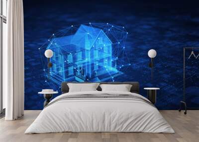 Concept of Smart home, private house , cyber safety, digital protection of smart home system. 3d rendering Wall mural