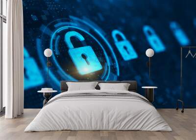 Cyber Security and safety information, personal data concept. Digital Padlock. 3d rendering Wall mural