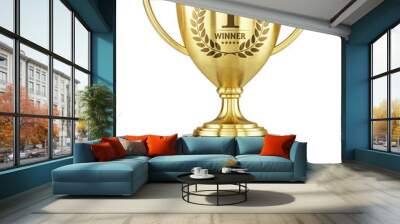 First place gold trophy cup isolated on white background. 3d rendering Wall mural