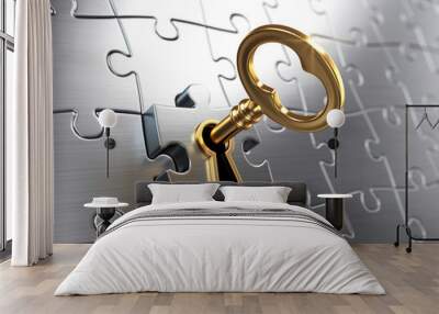 Golden key and puzzle Wall mural