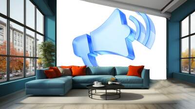 Megaphone blue glass 3d Icon - Announcement, speaker, speech, voice sign Wall mural