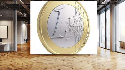 One euro coin isolated on white Wall mural