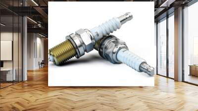 Pair of New Spark plugs isolated on white background. 3d render Wall mural