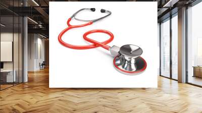 Red Stethoscope isolated on white. 3d render Wall mural