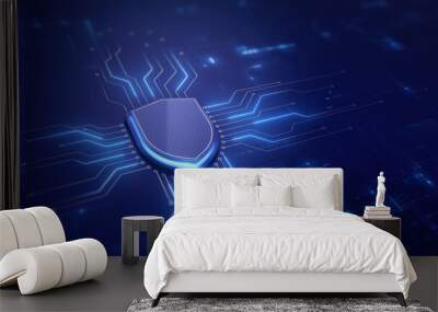 Shield. Protect and Security concept. Digital Shield on abstract technology background Wall mural