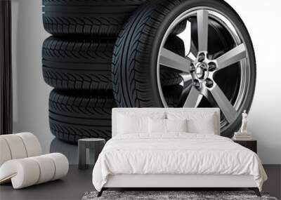 Stack of Car wheels Wall mural