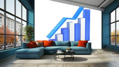 Statistic, growth concept. Bar chart and arrow isolated on white background - 3d rendering Wall mural