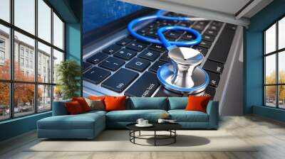 stethoscope on laptop keyboard Wall mural