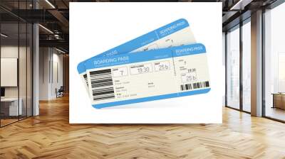 Two airline boarding pass tickets isolated on white Wall mural