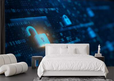 yber Security and safety information, personal data concept. Digital Padlocks on abstract technology background. 3d rendering Wall mural