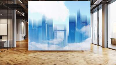 Abstract city skyline in blue sky and white clouds. Abstract city background	 Wall mural