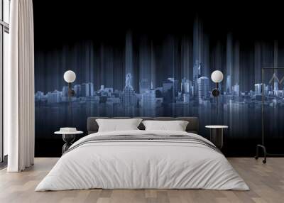 Blue panoramic city on black background, technology city connection Wall mural