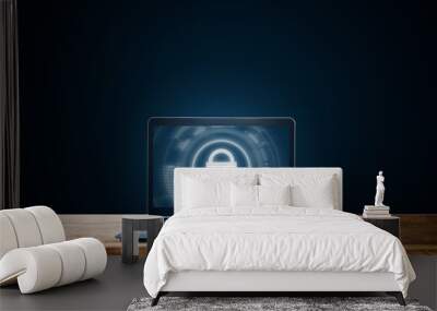 cyber internet security system. lock icon technology on computer laptop screen Wall mural