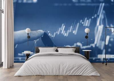 Finger pointing on stock exchange market chart, raising graph. Business and investment growth Wall mural