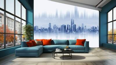 Modern buildings, abstract city network connection, on white background Wall mural