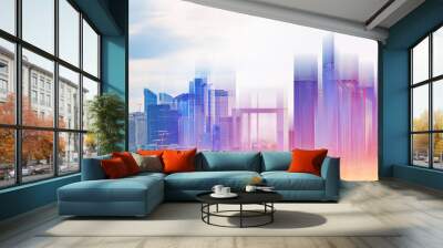 Modern buildings development with futuristic glowing colorful light Wall mural