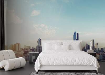 panoramic cityscape of bangkok city in sunrise, vintage tone Wall mural