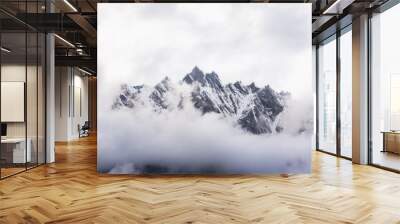 Panoramic snow mountain with white cloudy sky Wall mural