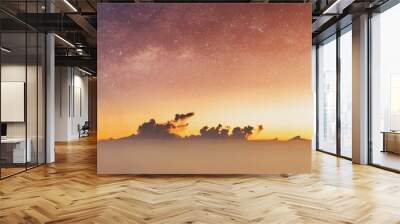 Panoramic sunrise sky and starry sky at dawn, Summer sky background Wall mural