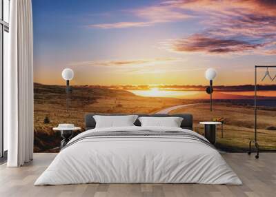 Picturesque country road landscaped, in summer sunrise  Wall mural