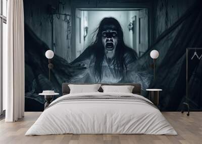 A Horror scene of a scary woman Wall mural