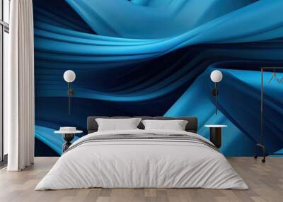 abstract modern blue background, folded ribbons macro, fashion wallpaper with wavy layers and ruffles Wall mural