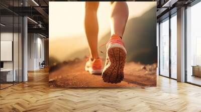 Athlete running sport feet on trail healthy lifestyle fitness Wall mural