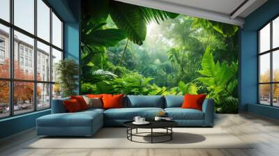 Beautiful green tropical jungle for natural background Wall mural