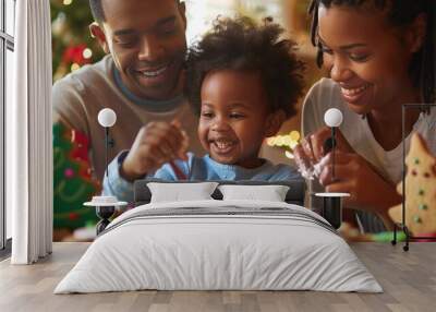 Bonding moment as parents and children decorate cookies together Wall mural