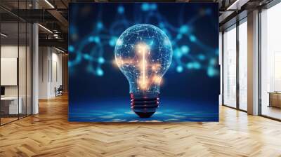 Digital marketing, Creative, New ideas and innovation for business growth, Light bulb shape and business icon with network connection, Generative AI Wall mural