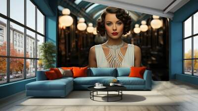 Elegant fashion woman dressed in retro art deco 20s style. Wall mural