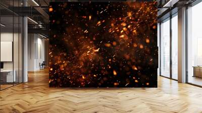 Fire sparks background. Abstract dark glitter fire particles lights. Fire embers particles isolated on black background. Wall mural