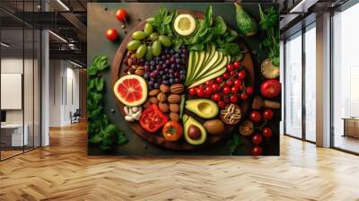 Healthy food for balanced flexitarian mediterranean diet concept, Generative AI Wall mural