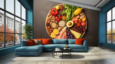 Healthy food for balanced flexitarian mediterranean diet concept, Generative AI Wall mural