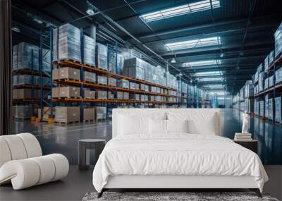 Huge distribution automatic warehouse with high shelves Wall mural